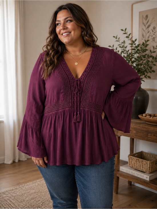 torrid Tops - Torrid Plum Crochet-Trim Tassel Peasant Blouse size 3xl